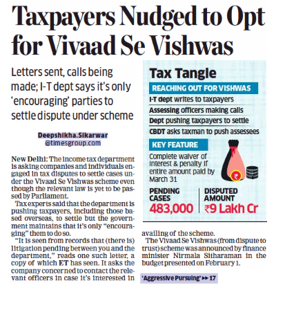 Taxpayers nudged to opt for Vivaad Se Vishwas scheme